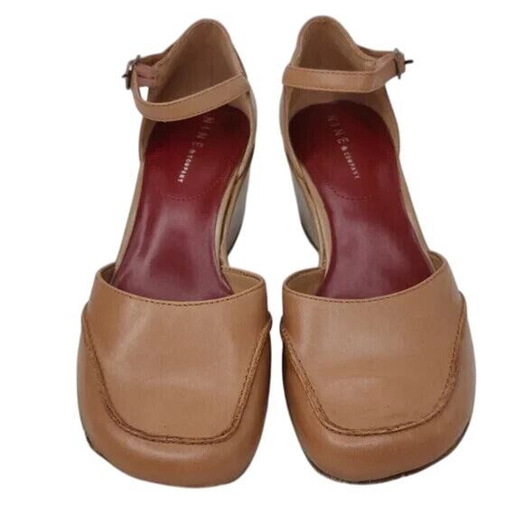 Vintage tan Y2K Leather wedge mary Janes. - Picture 2 of 8